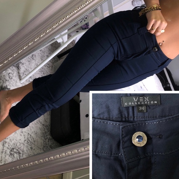 VEX NAVY BLUE CROPPED TROUSERS - Picture 1 of 1